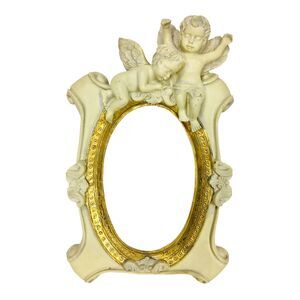 Vintage 3D Gold Oval Resin Cherub Angel Hanging Picture Frame or Mirror